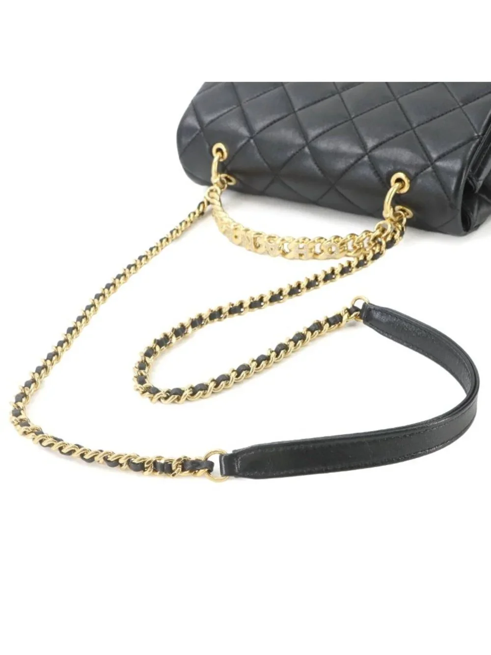 Chanel Quilted 2-Way Bag Leather Black Gold Bag
